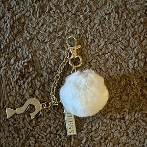 Guess Gold and White Pom Pom Keychain